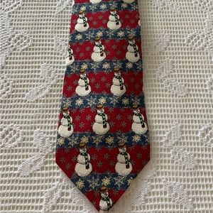 CLAYBROOKE Christmas Snowman Snowflake Men's Tie 100% Silk Necktie Holidays.